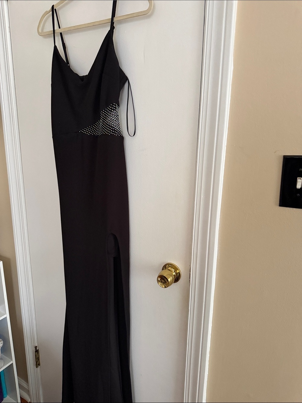 B Darlin Black Strapless Slip Dress with Crystal Side Detail